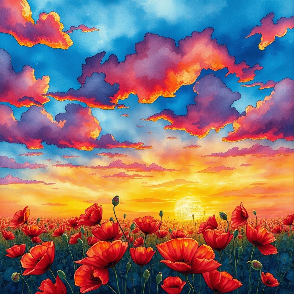 Ethereal Poppies in Alcohol Ink and Watercolor