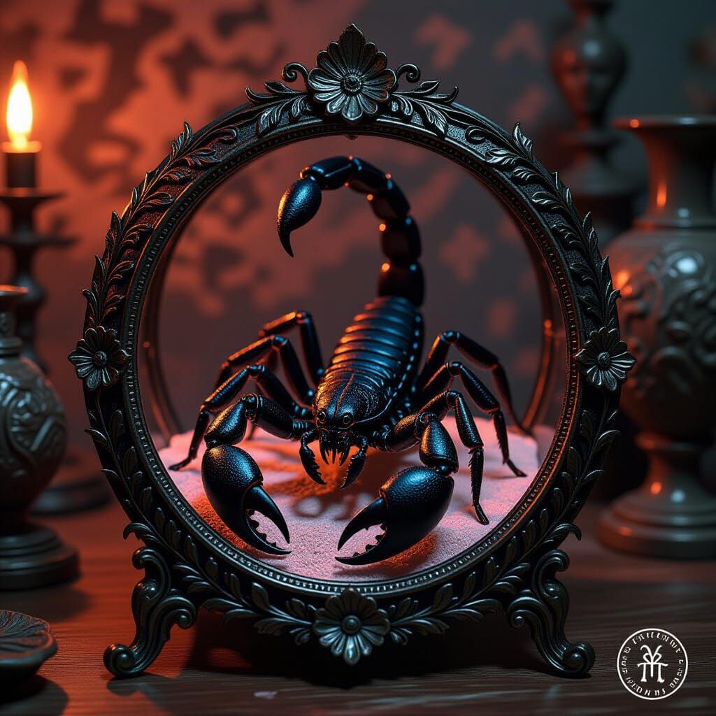 Black Scorpion in Ornate Terrarium, Macabre Style