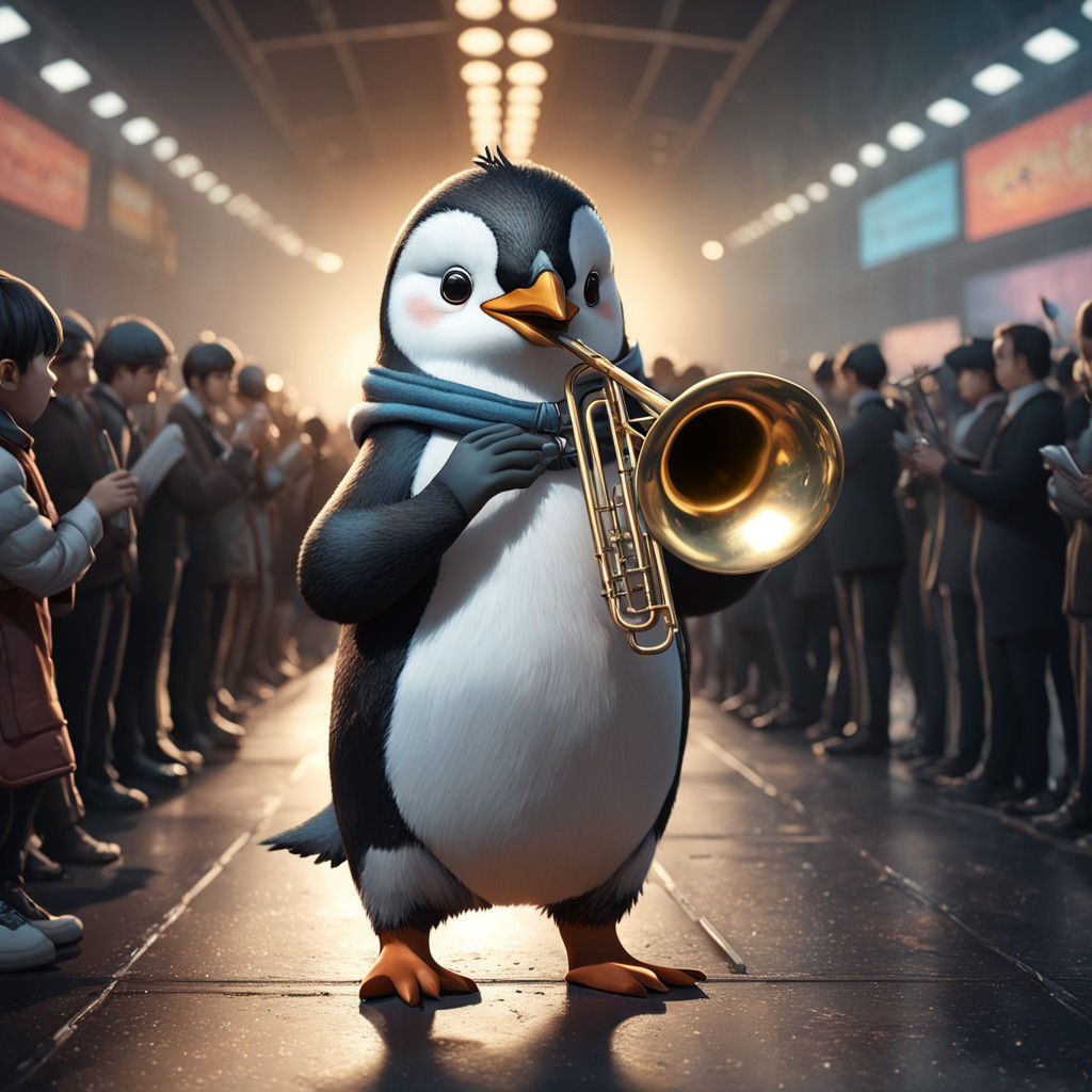 Penguin Performs Solo in Vibrant Holiday Setting