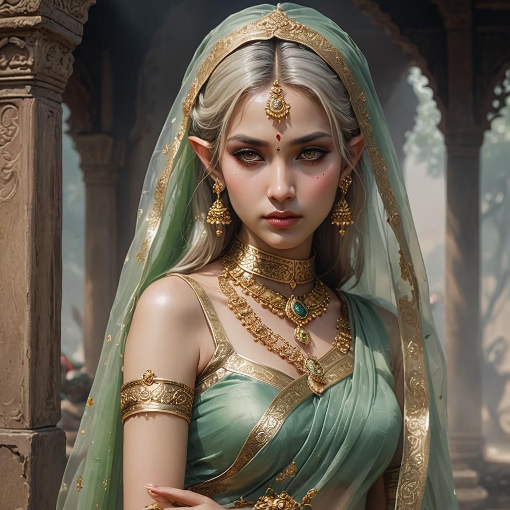 Sad Elf Concubine in Sari and Veil