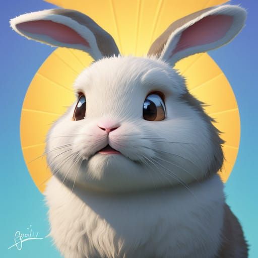 Whimsical Fluffy Bunny in Vibrant Gradient Landscape