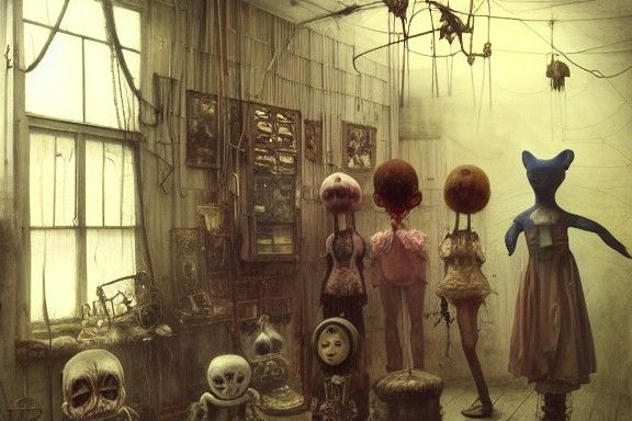 Steampunk Puppets in Old Shop: Creepy Ballet