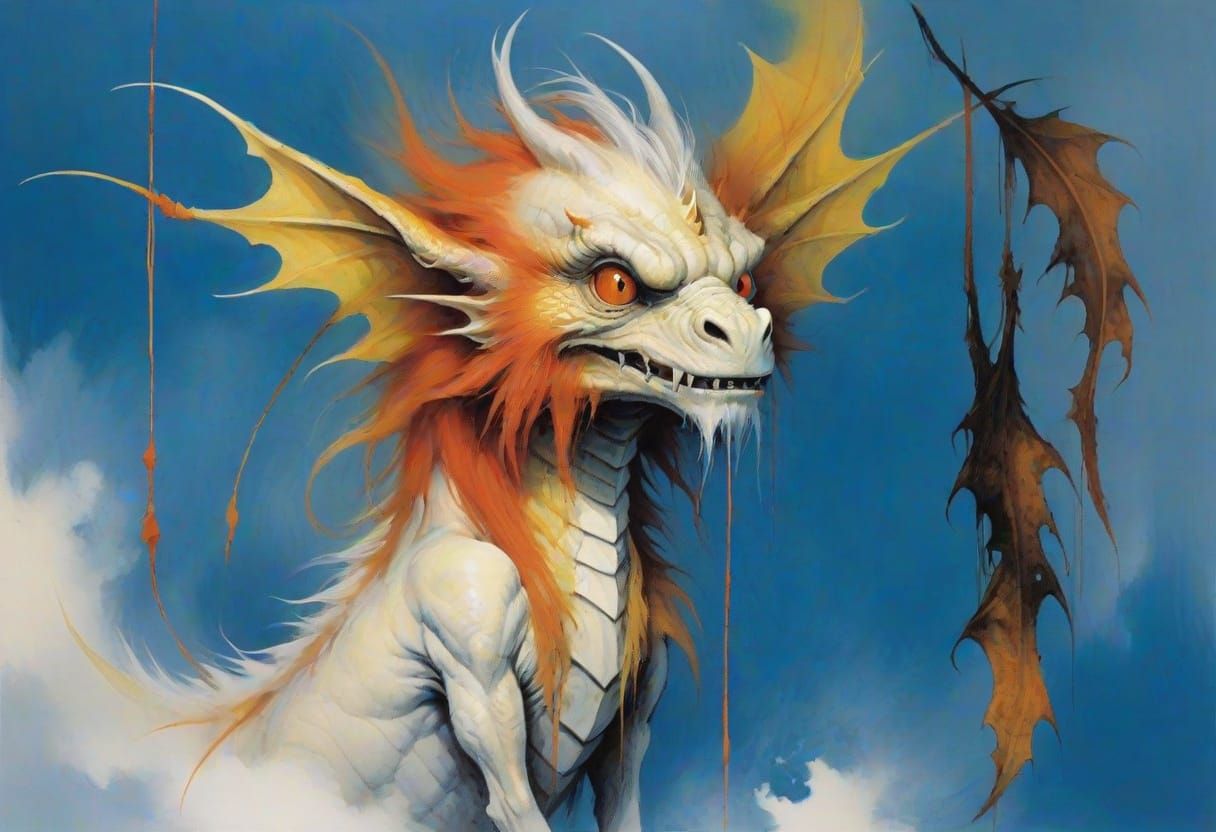 Hairy Dragon Illustration in Stephen Gammell Style