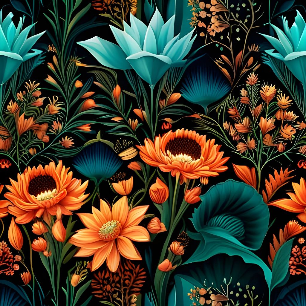 Botanical Wallpaper Pattern with Copper Flowers