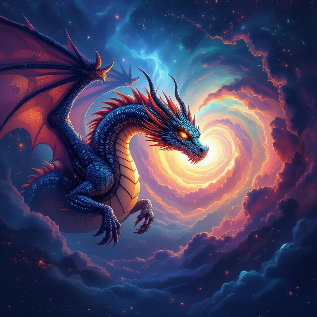 Digital Dragon Soars Through Cosmic Data Nebula