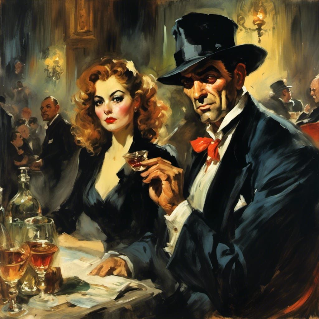 Mob Boss and Moll in Chiaroscuro Comic Style