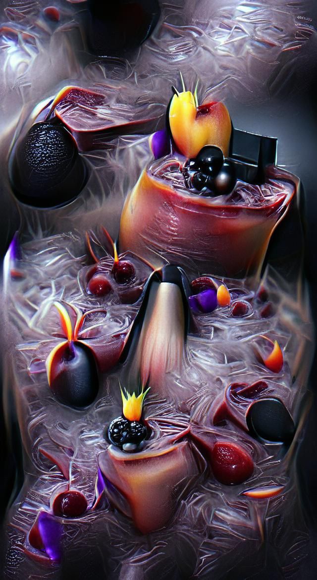 Hyperrealistic Fruit Cocktail in Dark Style