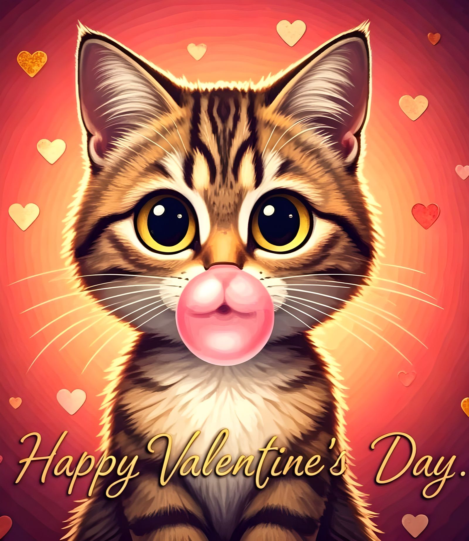 Chibi Cat in Watercolor Valentine's Day Illustration