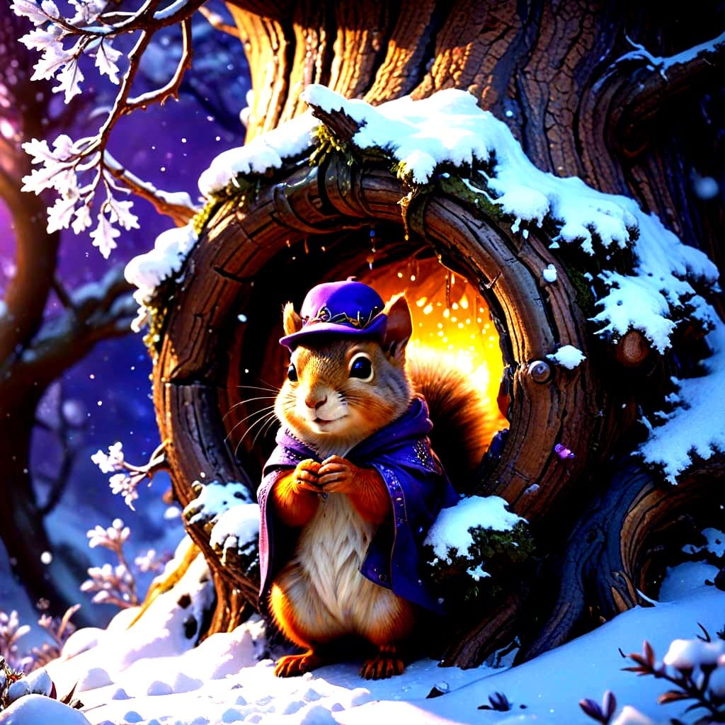 Mystical Squirrel in Ancient Tree, Snowy Knthole