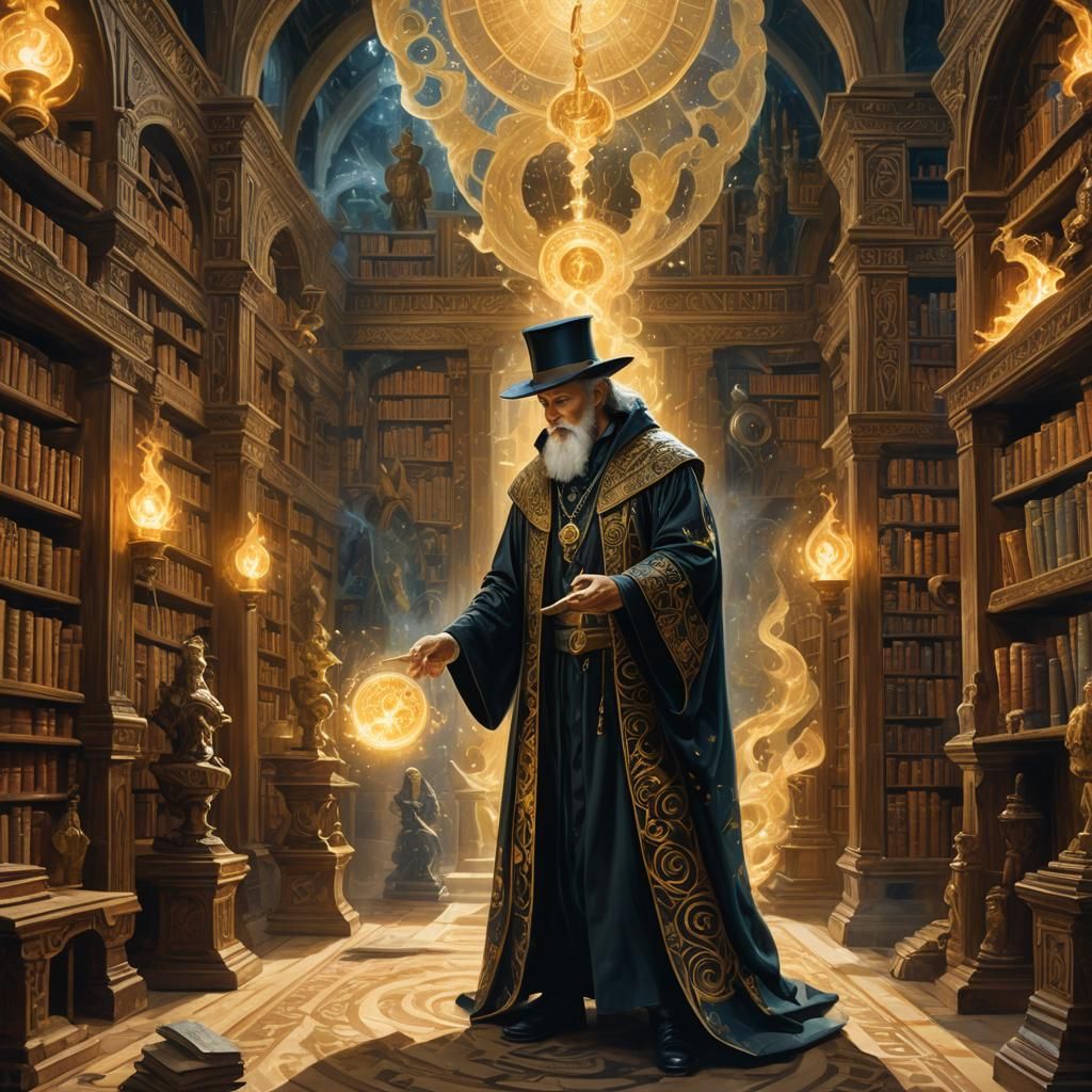 Magician Performs Abracadabra in Ancient Library