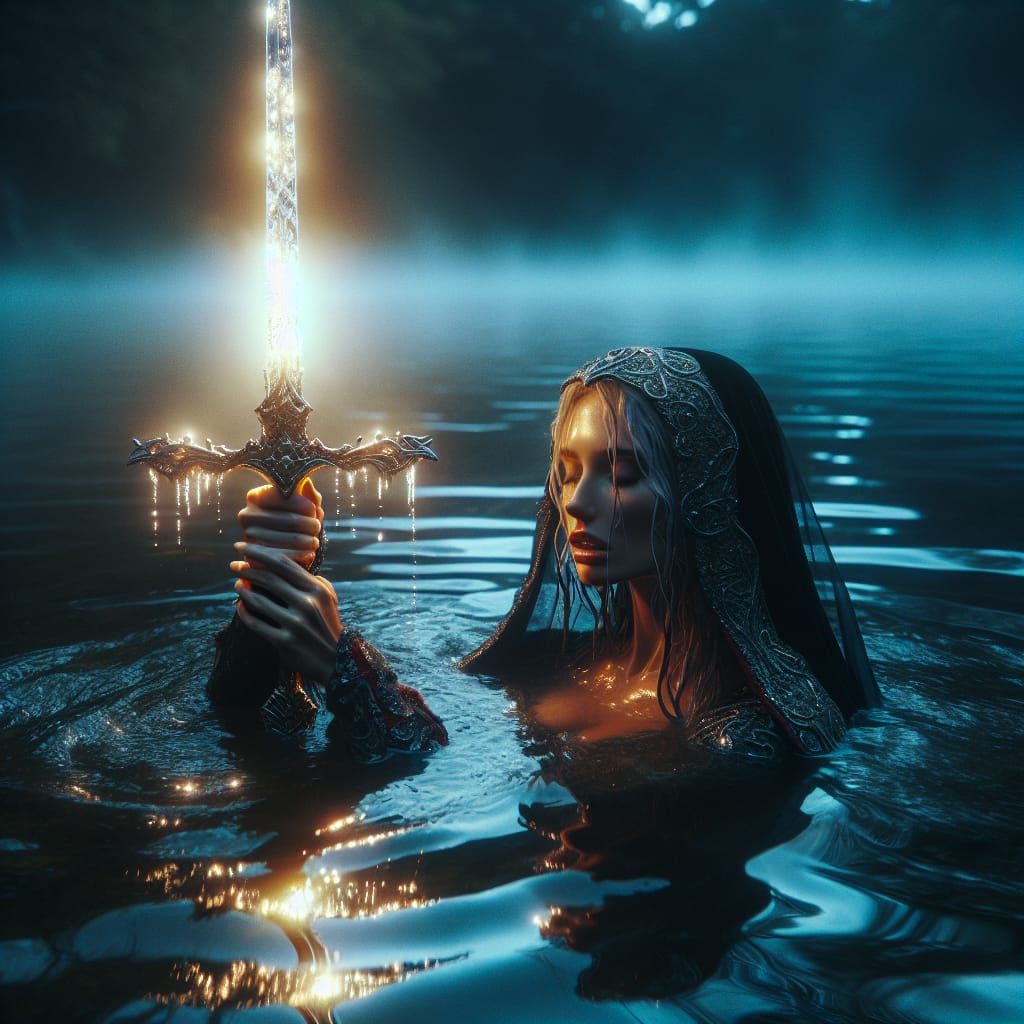 Nimue of the Lake Emerges with Excalibur