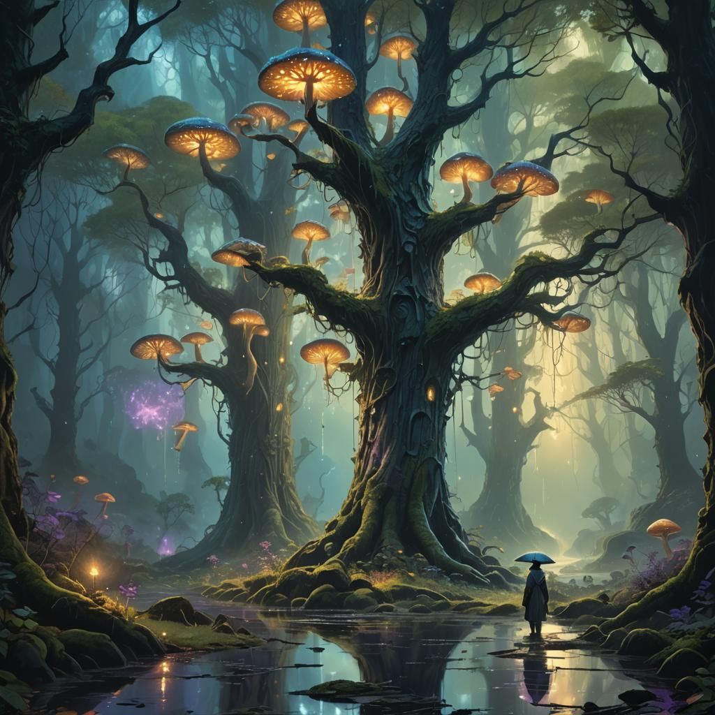 Mystical Forest in Rain: Fauvist Expressionism