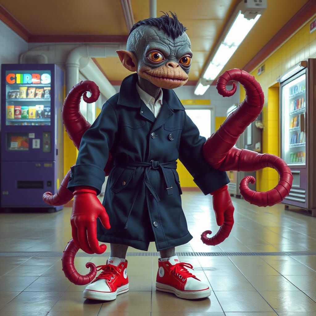 Whimsical Cartoon Creature with Tentacles Illustration