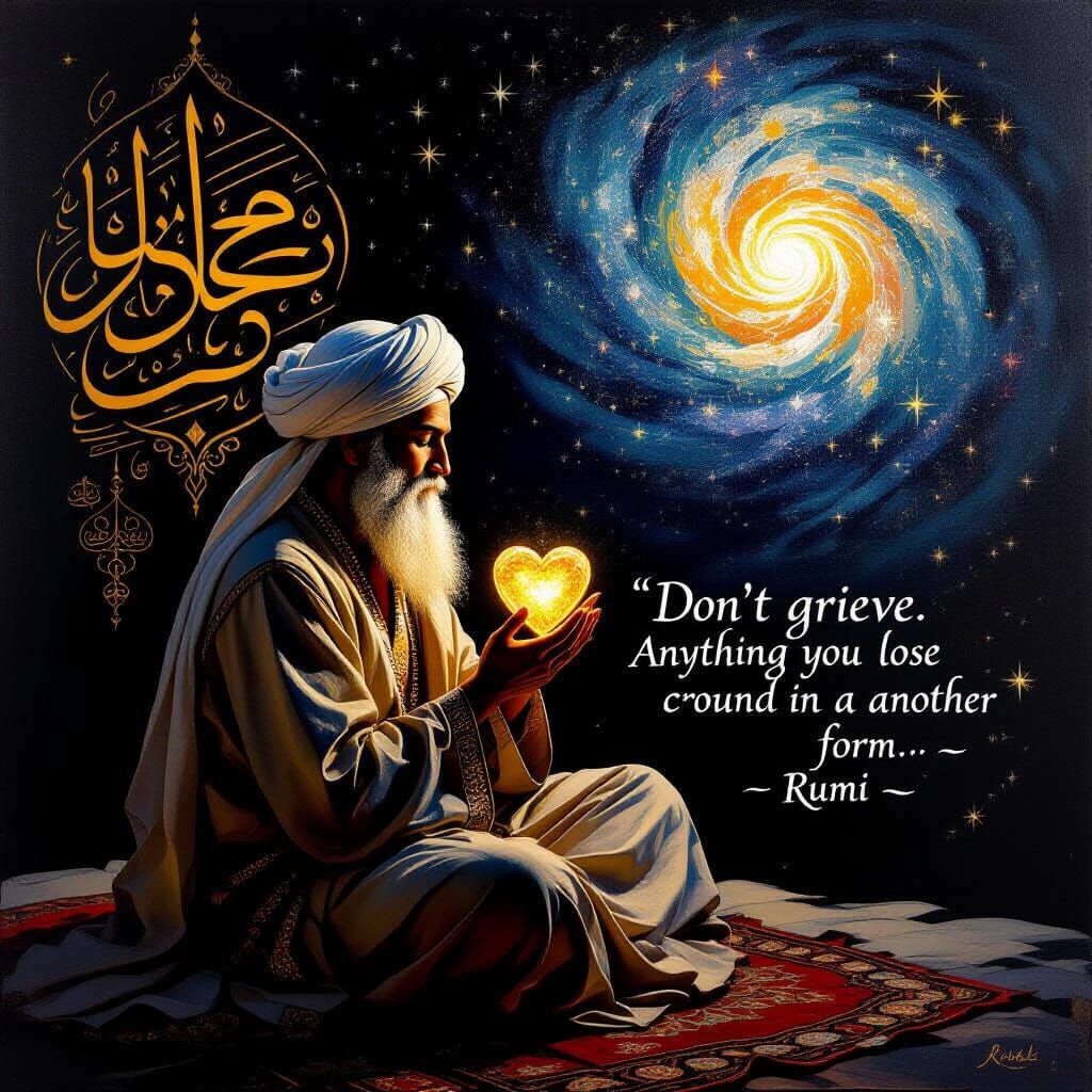 Rumi in Contemplation: Monochromatic Impasto Painting