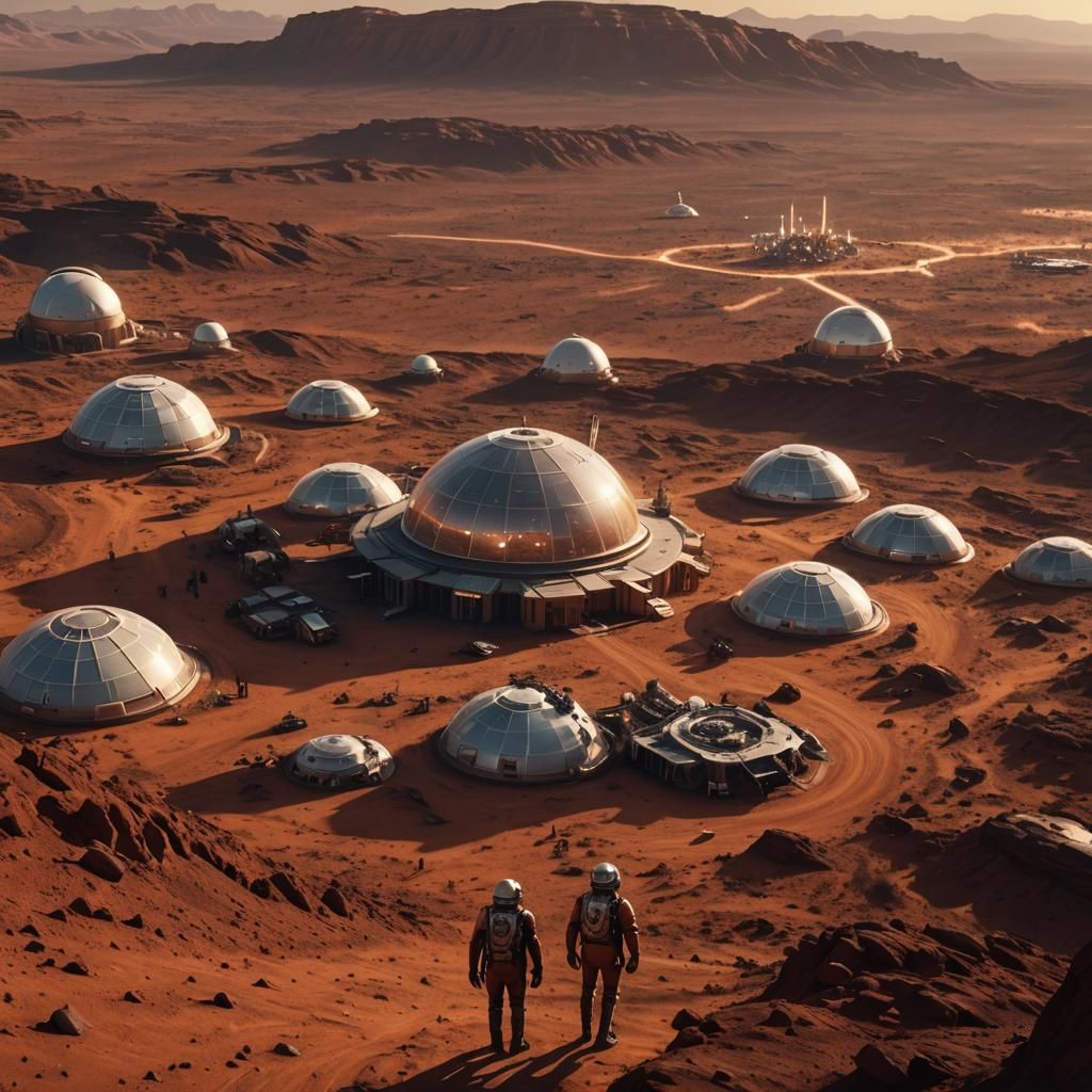 Mars Colony at Sunset: A Cinematic Film Still