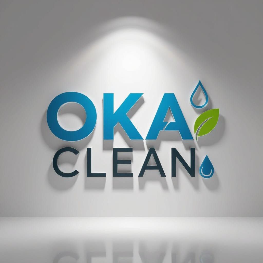 OKA CLEAN Logo: Minimalist Water Drop and Leaf Design
