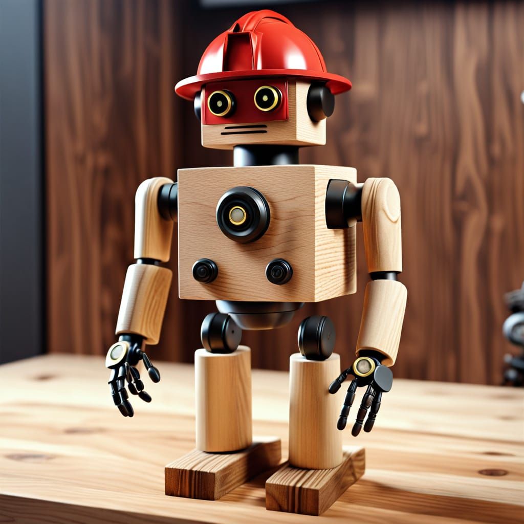 Wooden Block Robot Fireman in 4K