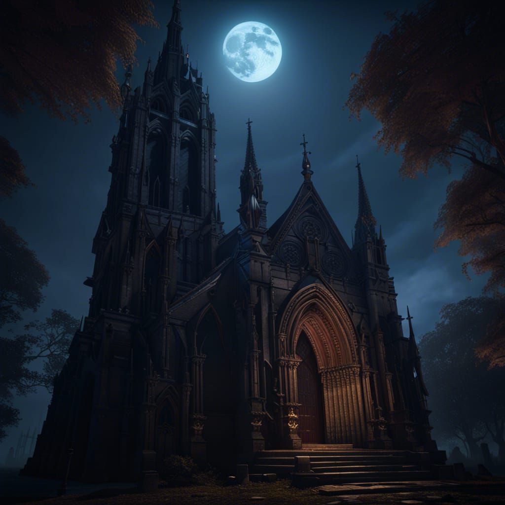 Gothic Church by Moonlight: Dark Fantasy Concept Art