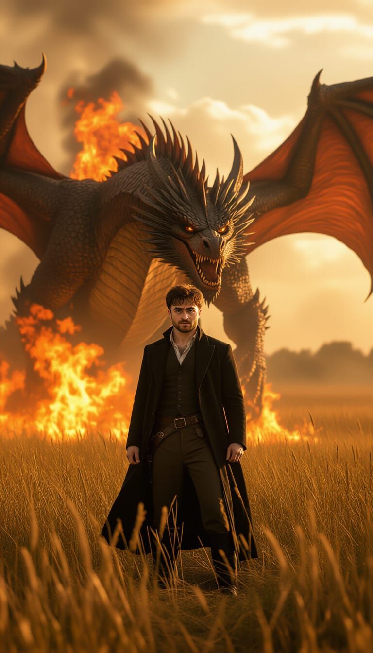 Fiery Dragon in Field, Cinematic Film Still