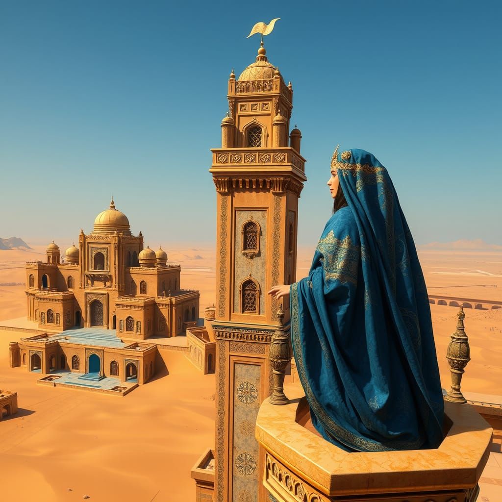 Regal Arab Queen Surveys Desert Kingdom