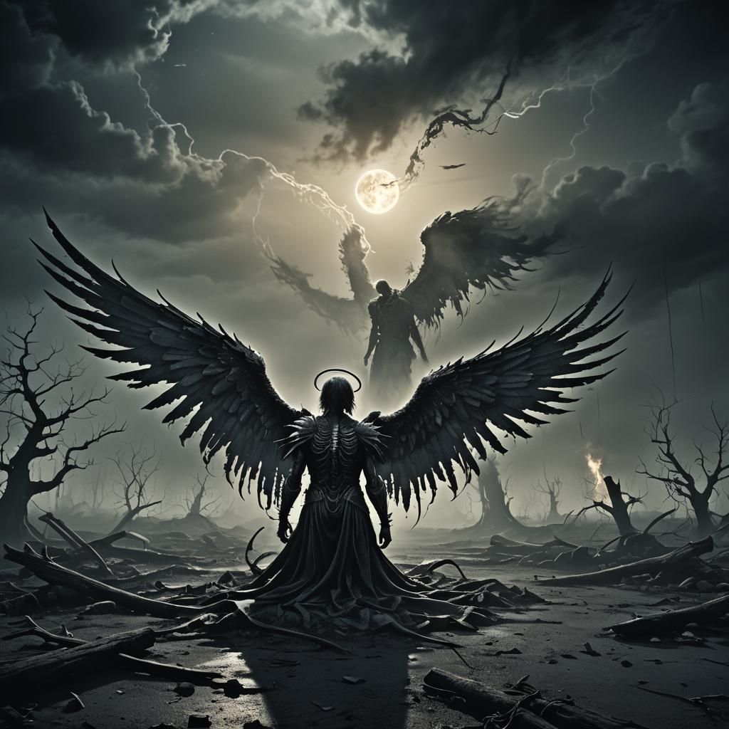Fallen Angel in Desolate Landscape: Dark Fantasy Art