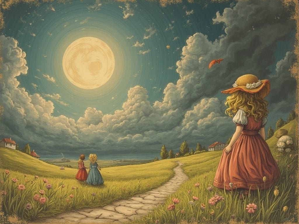 Whimsical Scene with Mysterious Symbolism in Watercolor Styl...