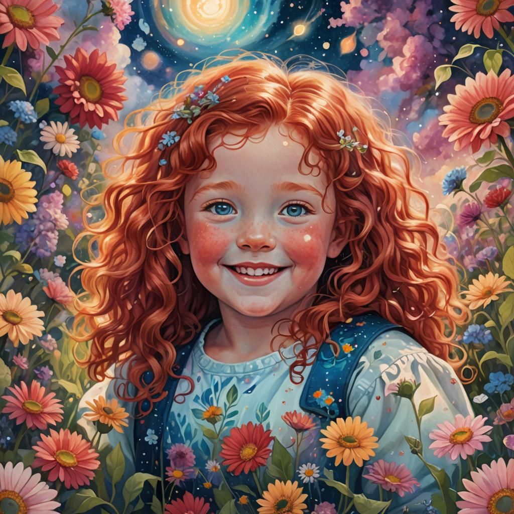 Cosmic Child Portrait in Mixed Media Style