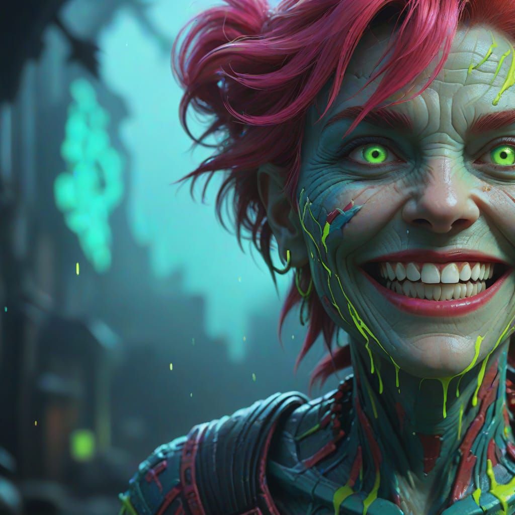 Fluorescent Teeth Woman: Detailed Matte Painting