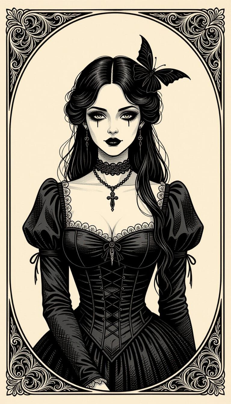Gothic Lady Portrait in Chiaroscuro