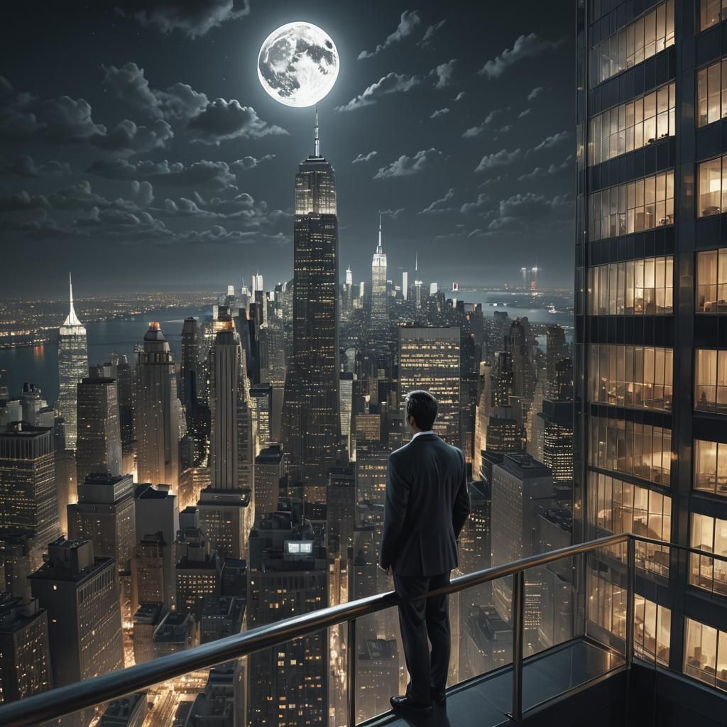 Bitcoin Moon Over New York: Digital Matte Painting