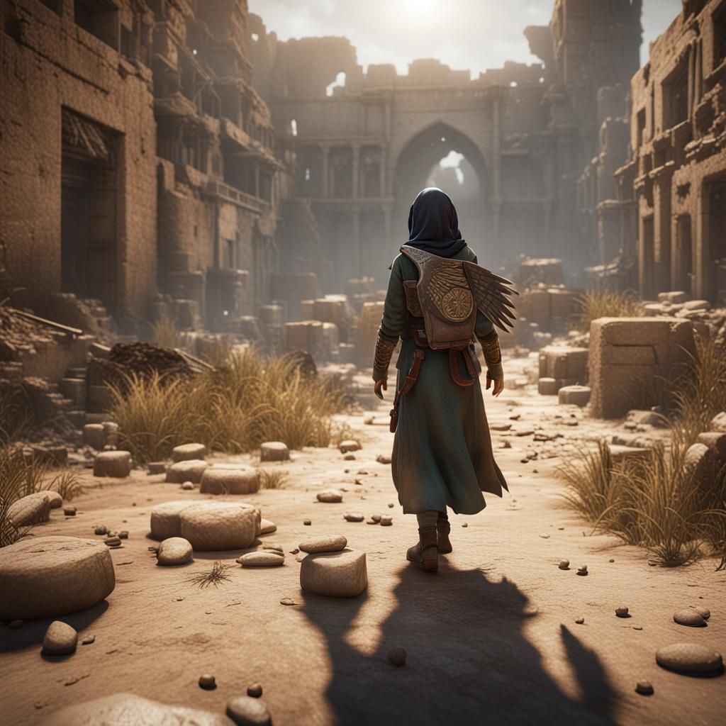 Palestinian Angel of Creation in War, 3D Render