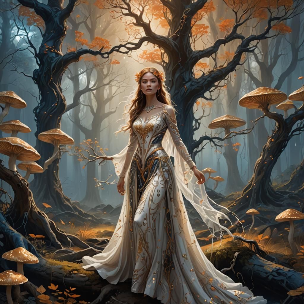 Mystical Forest Girl in Vibrant Oil Painting Style