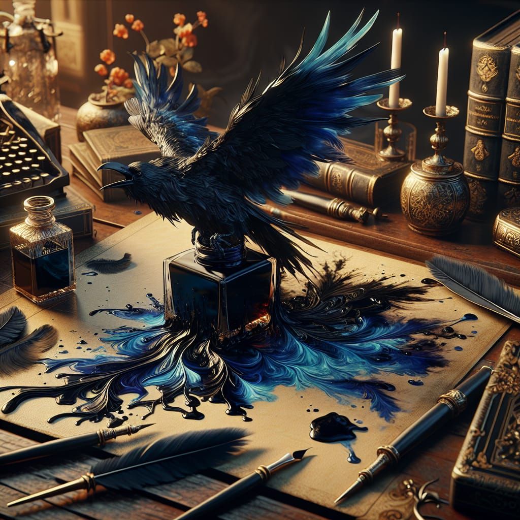 Ink Raven Emerges: A Watercolor Painting