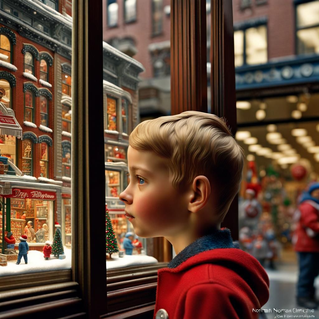 Christmas Toy Store Window, Hyperrealistic Style