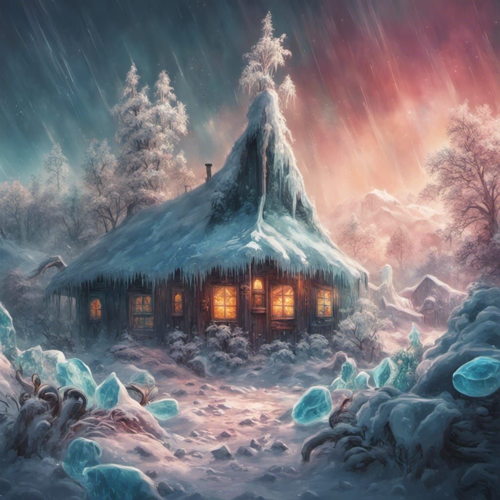 Blizzard in Norway Village: 70s Toon Canvas