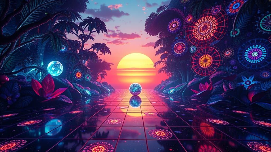 Ethereal Disco Dreamscape in Vibrant, Whimsical Art Style