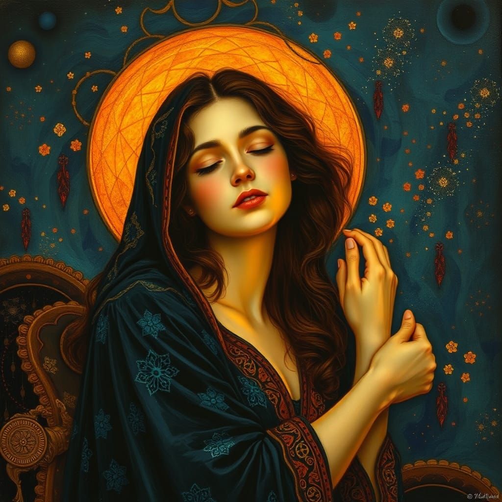 Mystical Woman Portrait in Art Nouveau Style