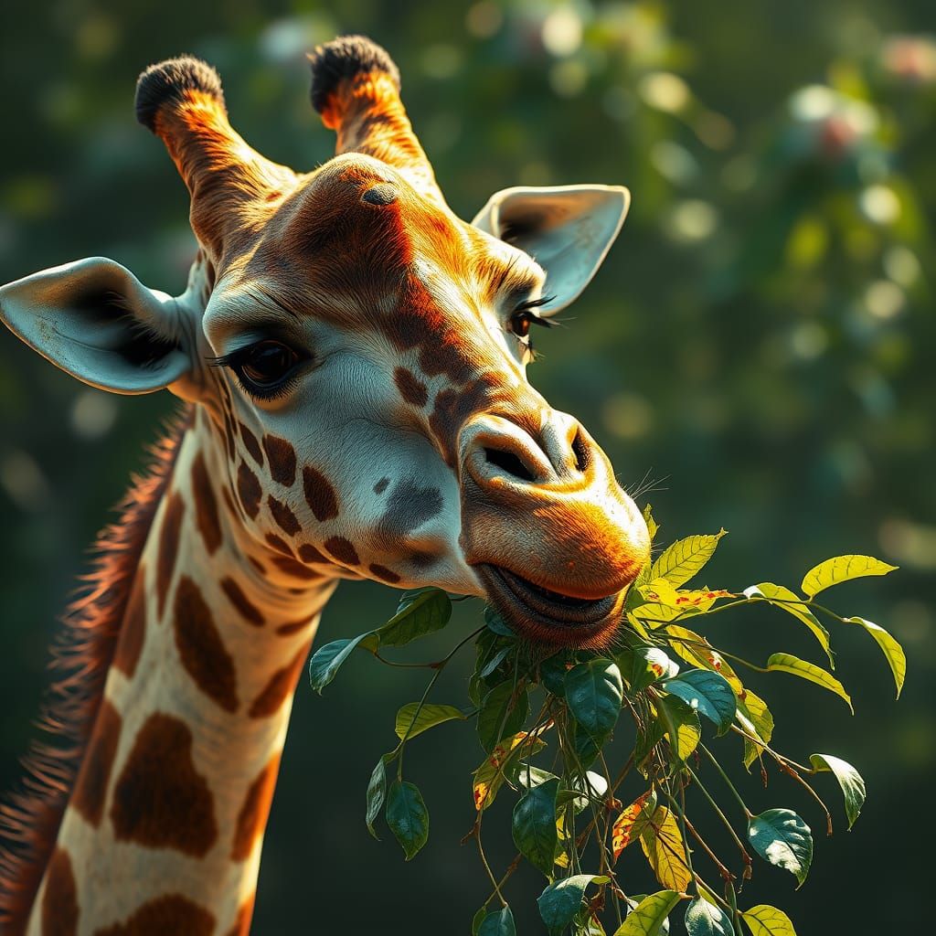Giraffe Eating Leaves: 8K Concept Art