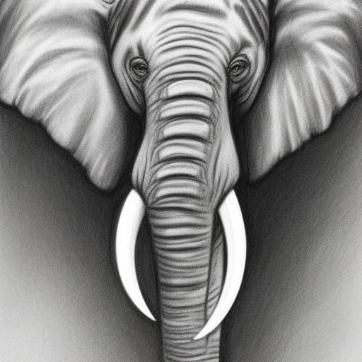 Elephant Reading Book: Hyperdetailed Charcoal Drawing