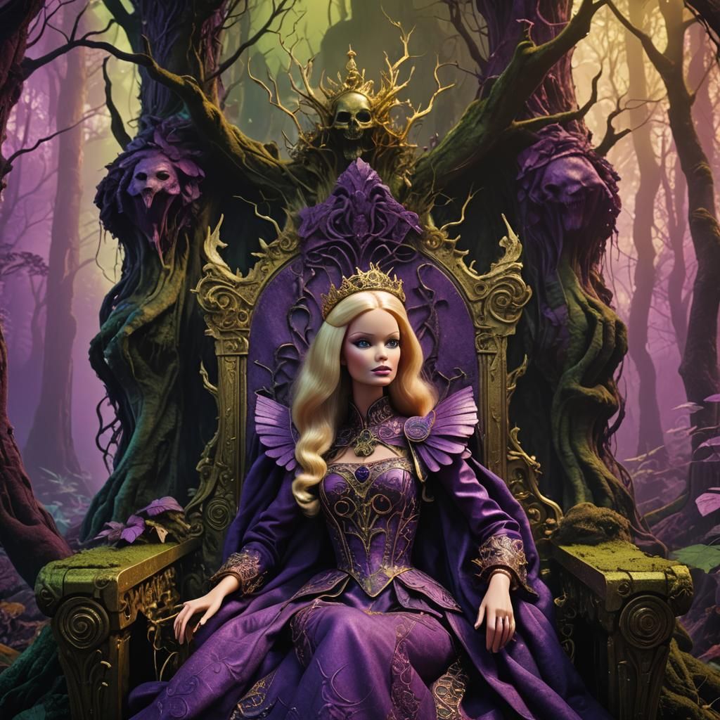 Monster Barbie on Throne in Mystical Forest