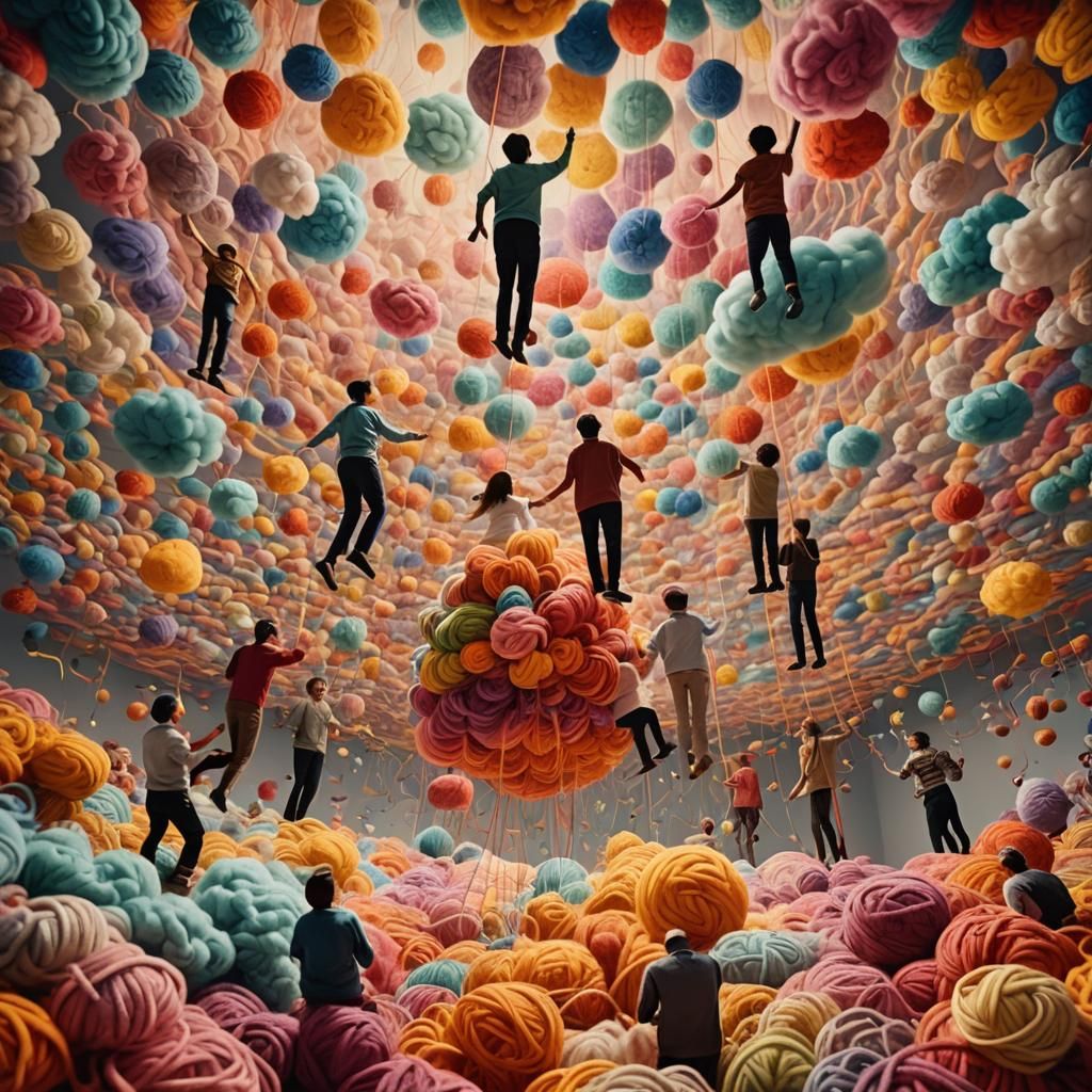 Yarn People Float in Dreamlike Surrealism