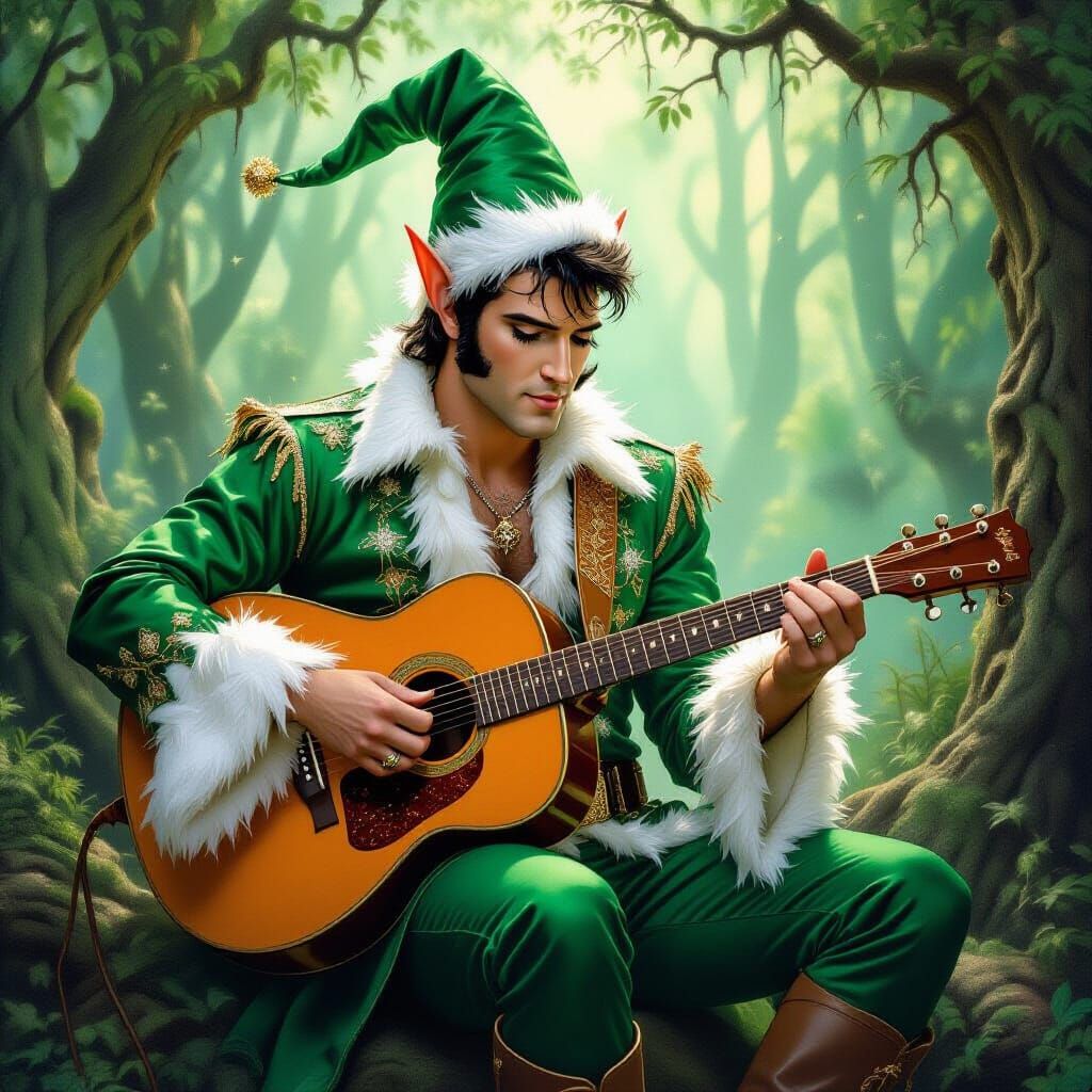 Elvis as Elf in Whimsical Forest: Fantasy Art