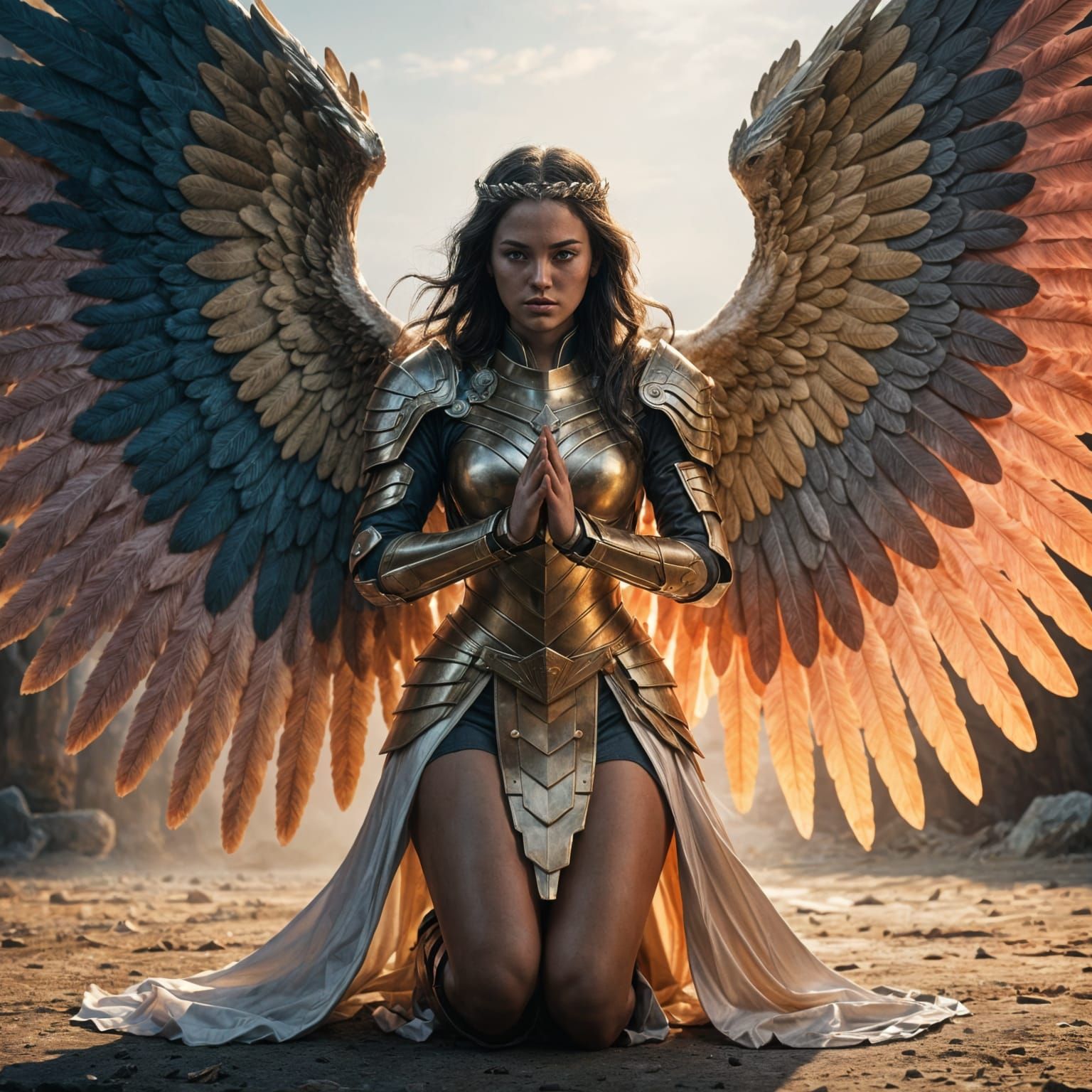 Warrior Angel with Golden Armor and Majestic Wings