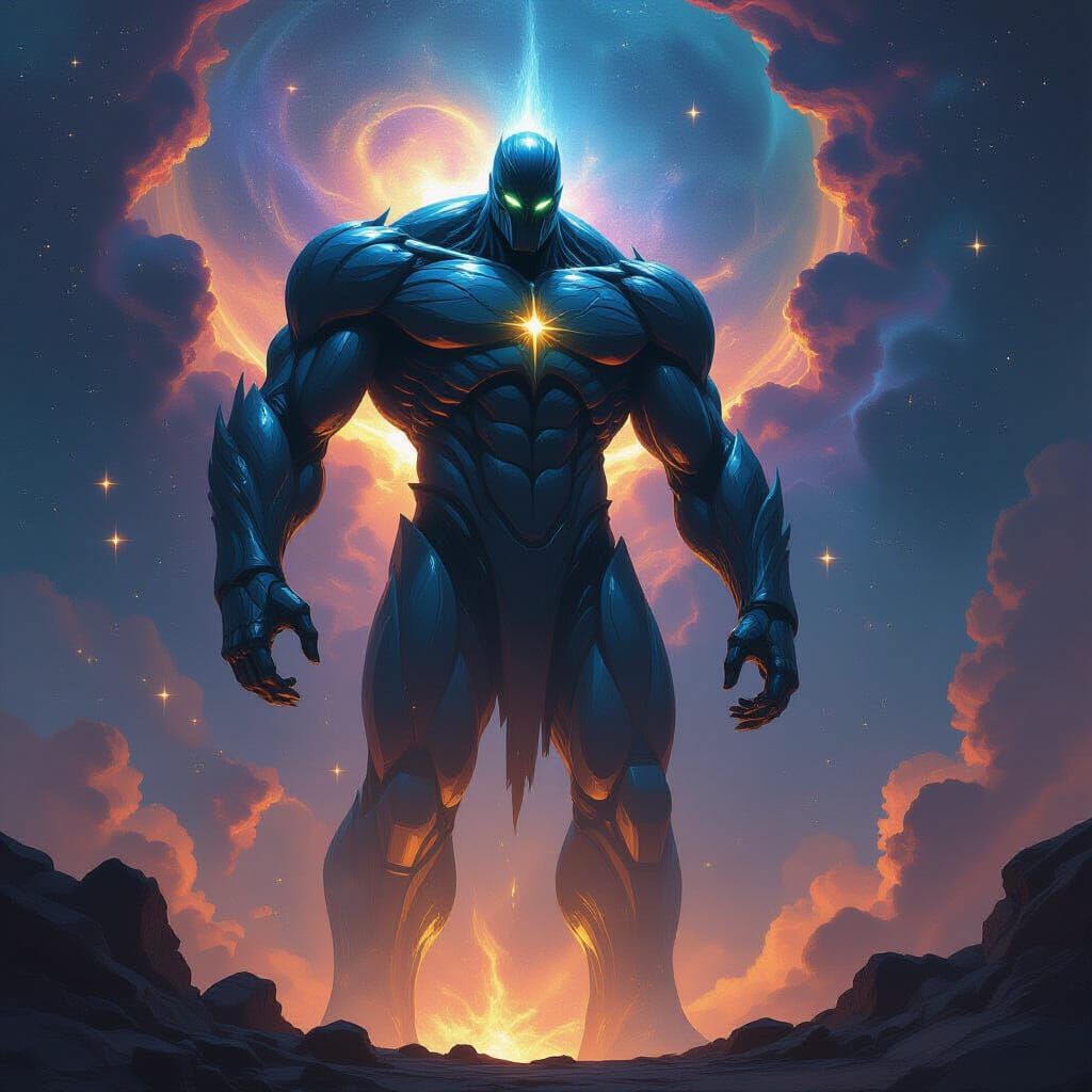 Iridescent Liquid Metal Titan in Cosmic Void