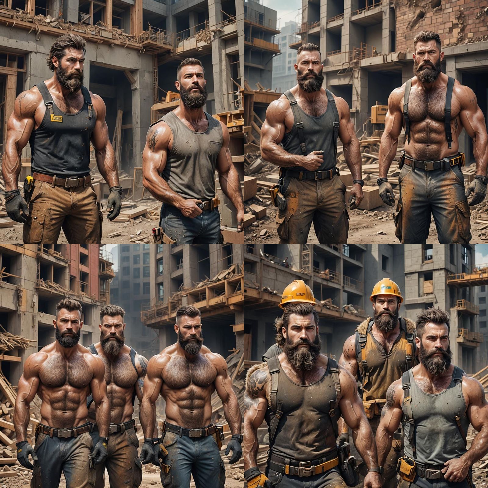 Hairy Construction Workers in Detailed Matte Painting