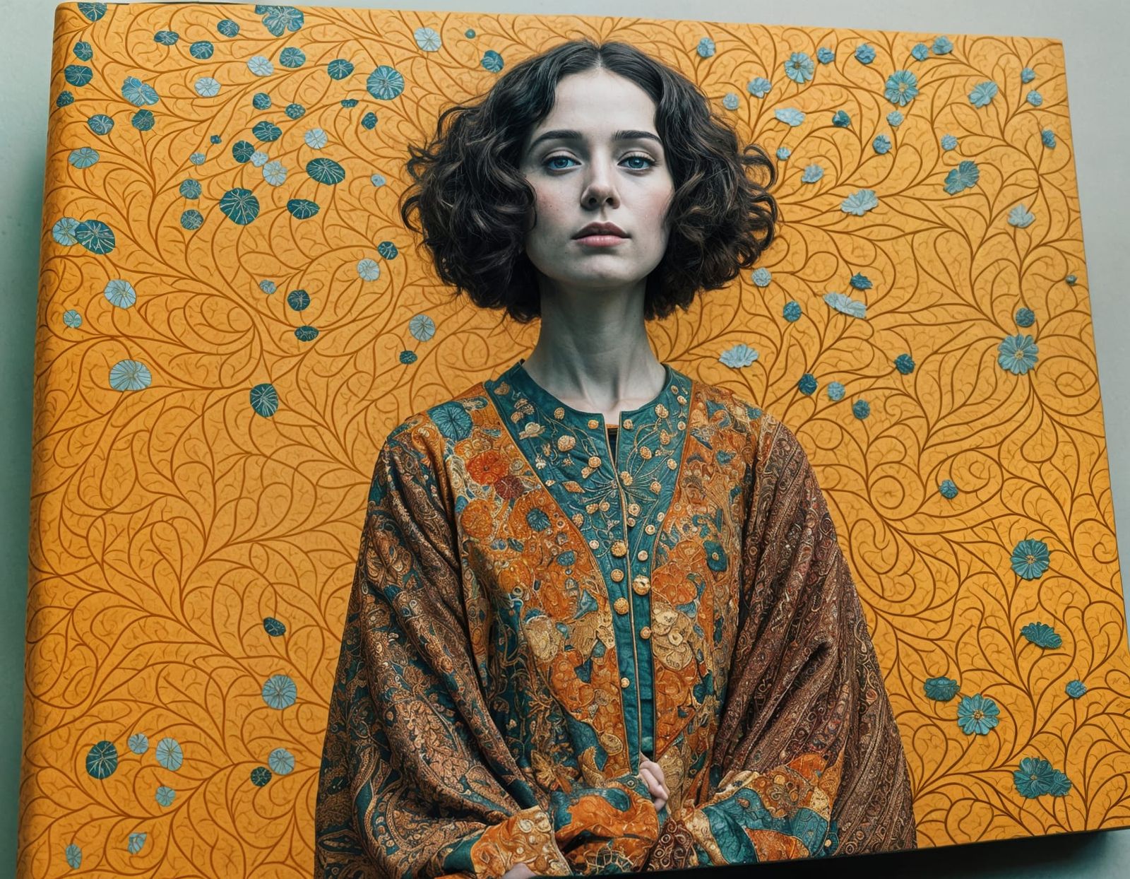 Woman Reading in Autumn: Klimt-Inspired Abstract Art