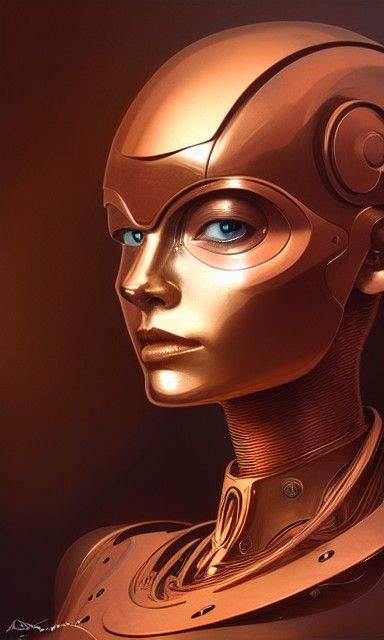 Copper Robot Woman Portrait in Digital Art Style