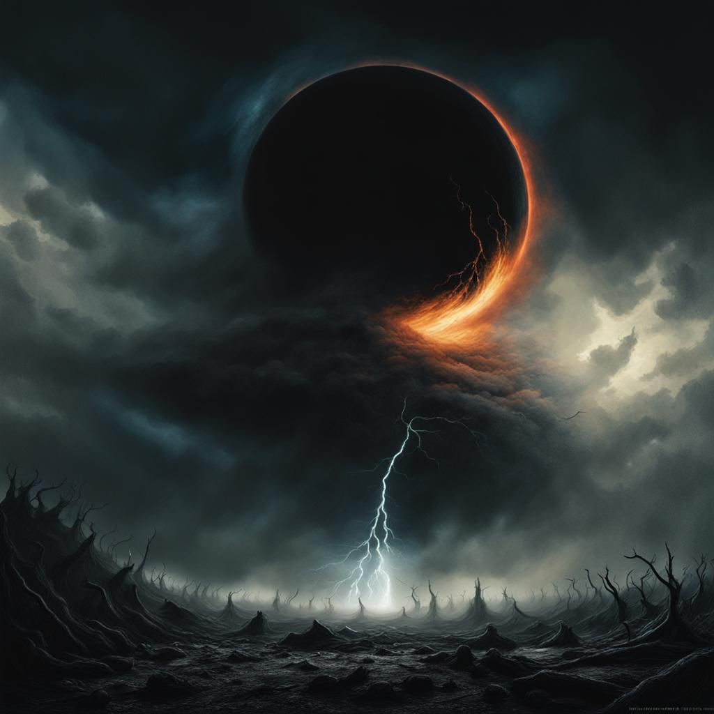 Hellish Typhoon Under Black Moon: Dark Fantasy Art