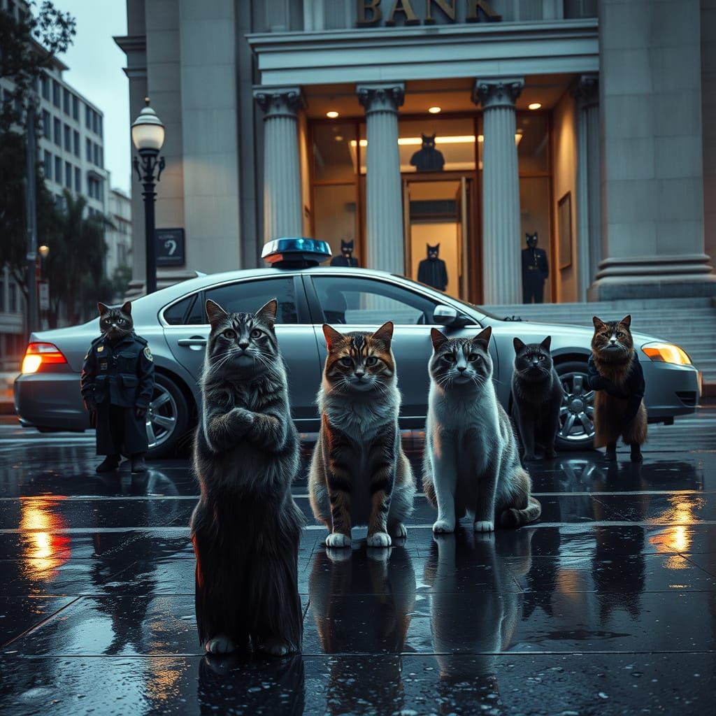 Feline Police Force on Rainy Late Summer Evening