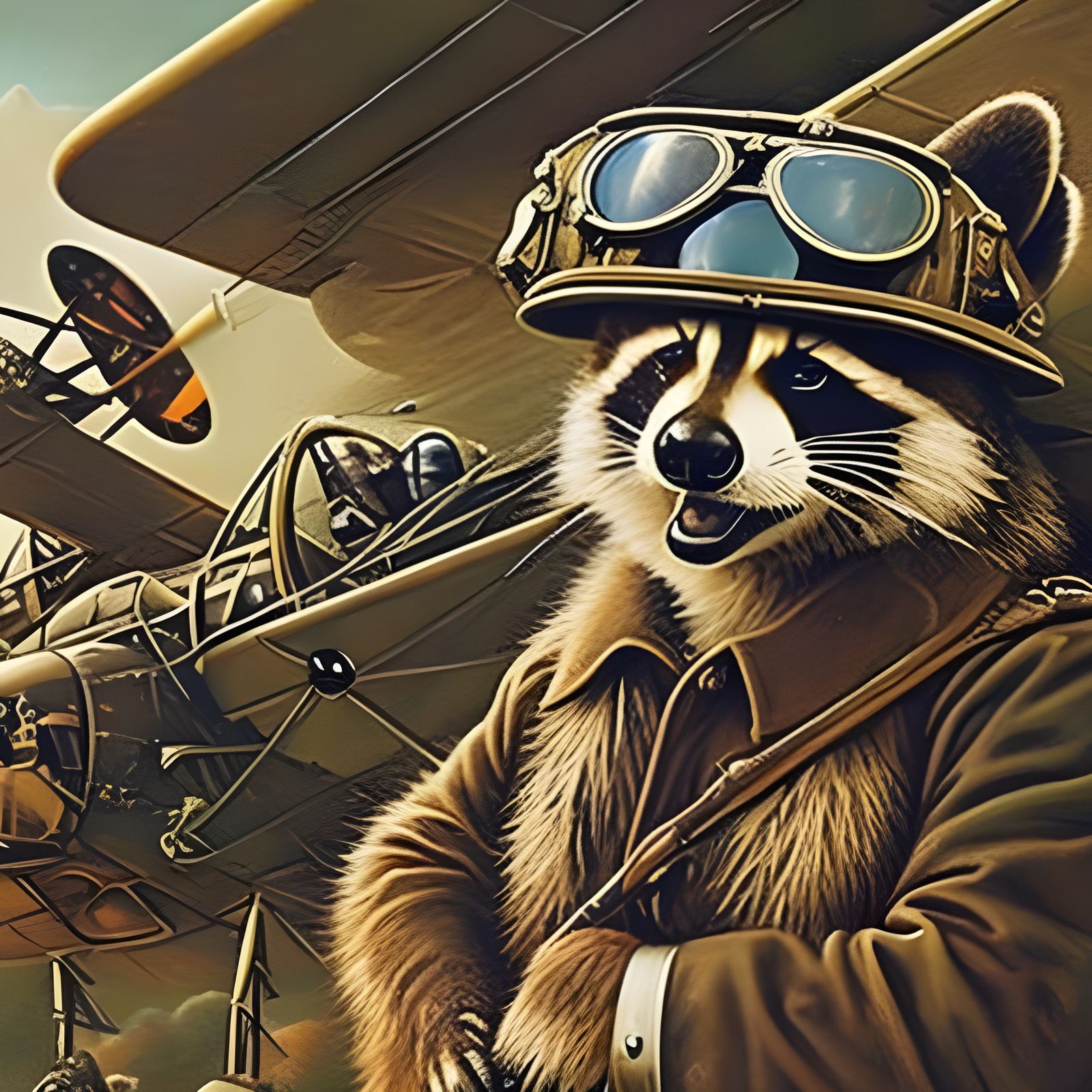 Raccoon Aviator WWII Hero Portrait